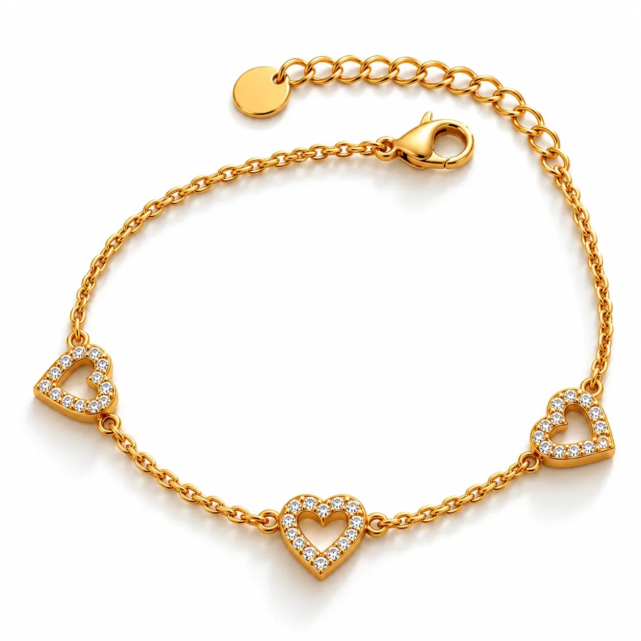 316L Stainless Steel 18K PVD Gold-plated Heart Charm Bracelet