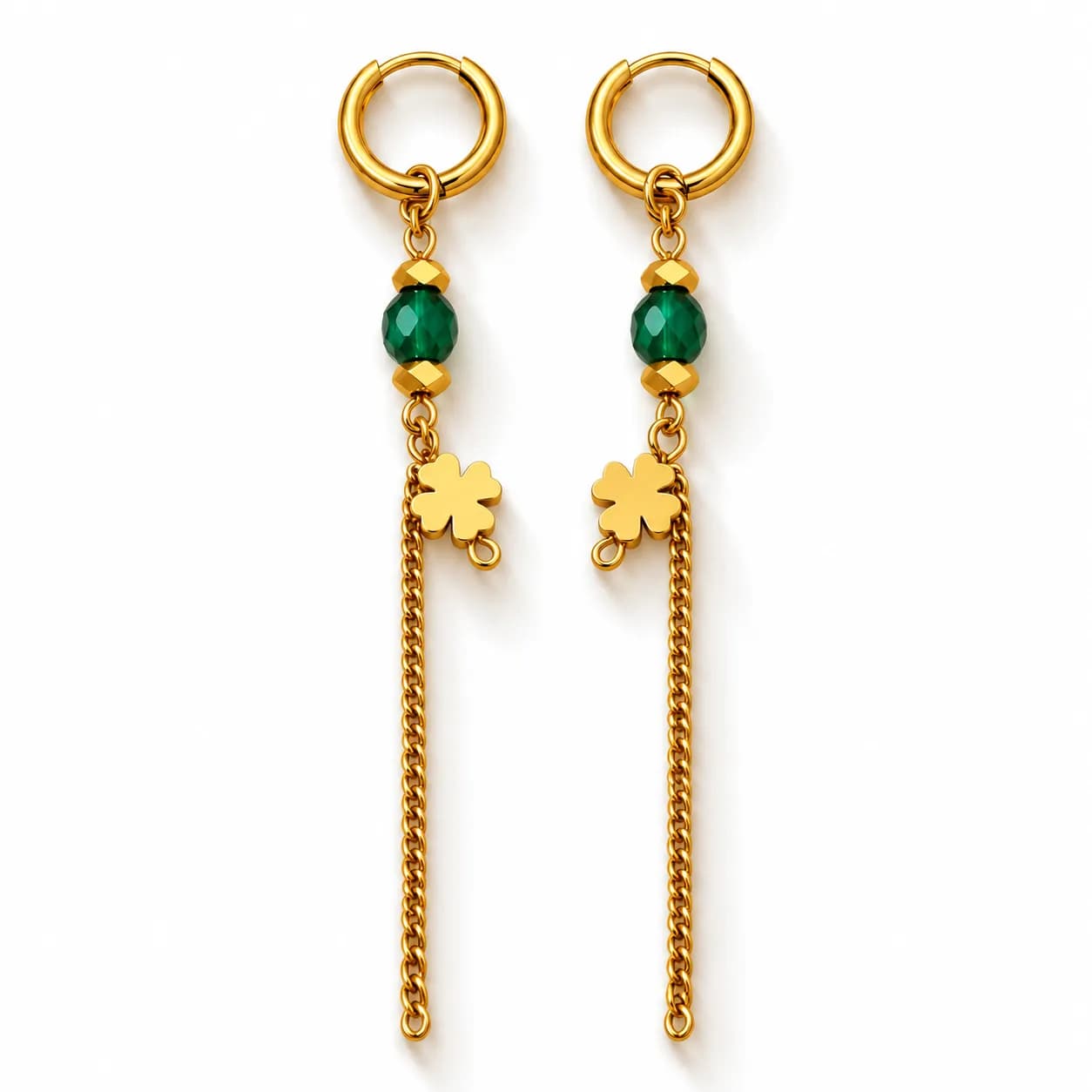 316L Stainless Steel 18K PVD Gold-plated Earrings – Emerald Clover