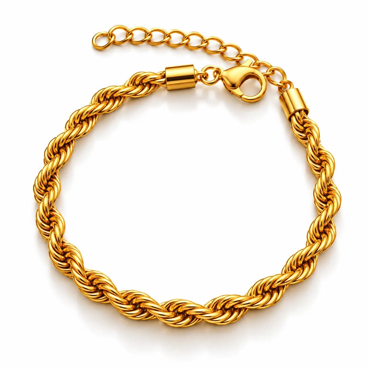 304 Stainless Steel 18KT Gold-Tone Rope Chain Bracelet