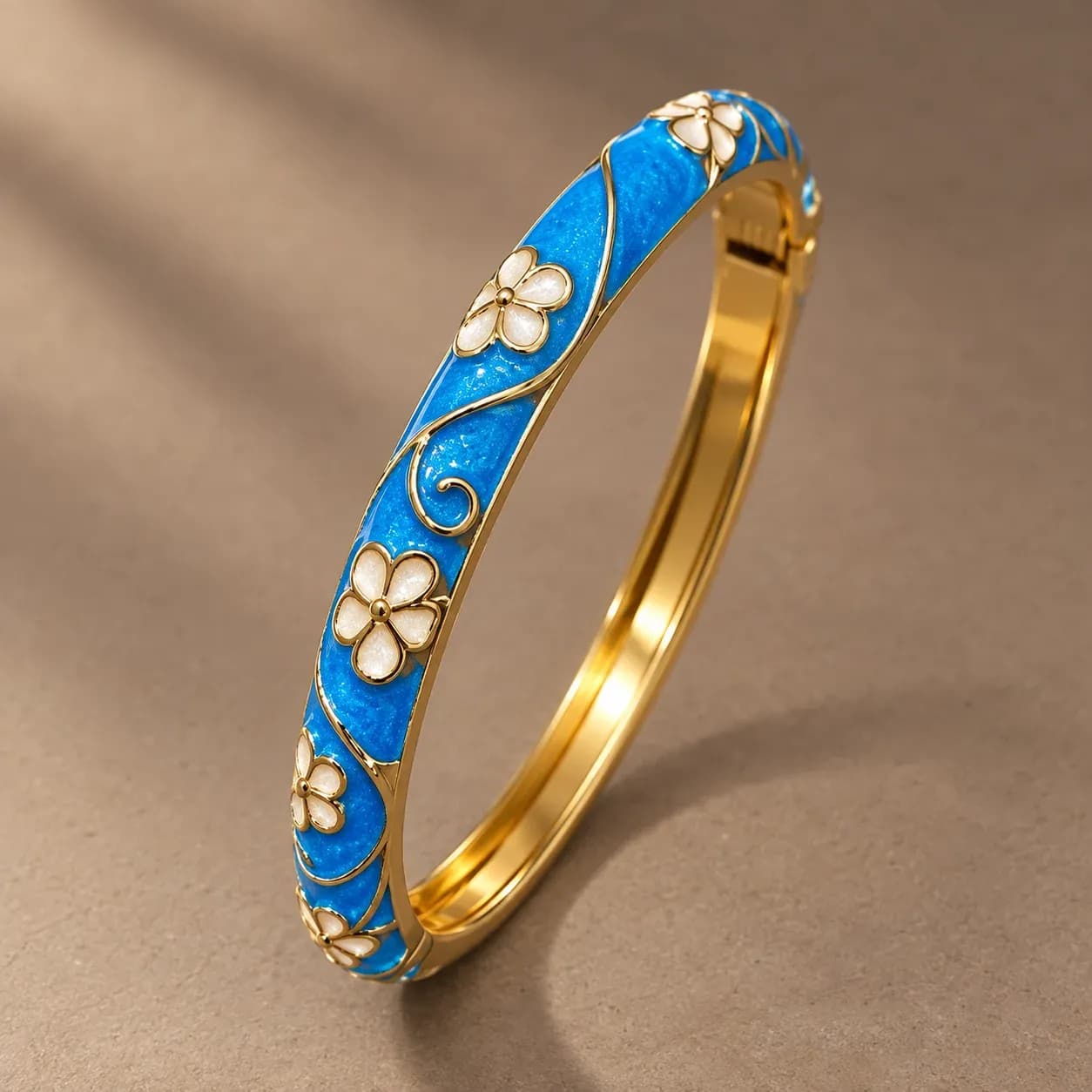 Blue Floral Enamel Kada Bracelet