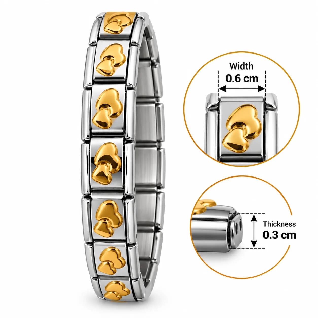 Gold-Finish Heart Link Kada Bracelet (Small Size)